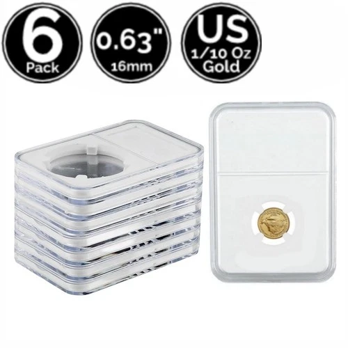 6 Pack 0.63 in 16 mm Slab Coin Snap Holder 4 US 1/10 Oz Gold Platinum Eagle
