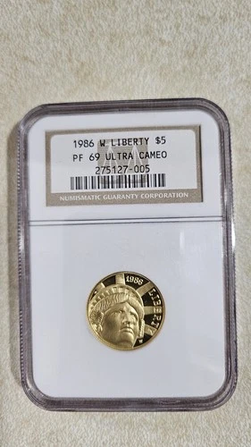 1986 W $5 Liberty PF69 UC Gold Coin