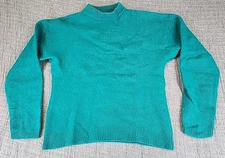VTG Daniel Caron Womens Sz L Lambswool Angora Blend Sweater Blue Mock Turtleneck