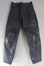 BIKER'S GEARBOX BLACK LEATHER TROUSERS WITH CE KNEE ARMOUR WAIST 32 IN/LEG 29 IN