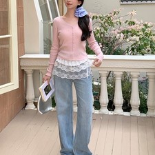 Women Floral Lace Wide Belt Layer Mini Skirt Hip Scarf Ruffle Hem Corset Tiered