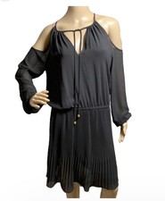 Michael Kors Womens Black Pleated Cold Shoulder Dress Sz L New With Tags
