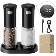 TOMEEM Electric Salt and Pepper Grinder Set – Rechargeable with LED Power