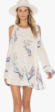 FREE PEOPLE Tunic Dress Clear Skies Printed Boho Cold Shoulder White Pastel XS