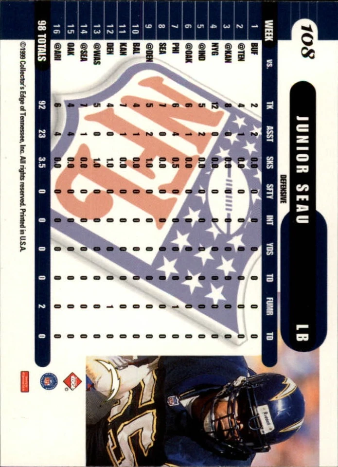 1999 Collector's Edge Supreme Gold Ingot #108 Junior Seau - FB - Image 2 of 2