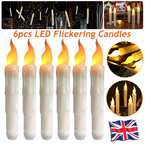 6Pcs LED Flameless Flickering Taper Candles Battery Operated with Candle Holders - Picture 2 of 20