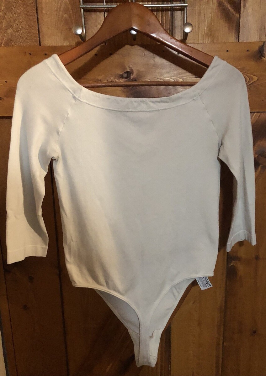 Wolford Ivory Boat Neck 3/4 Sleeve Opaque Bodysuit Women M