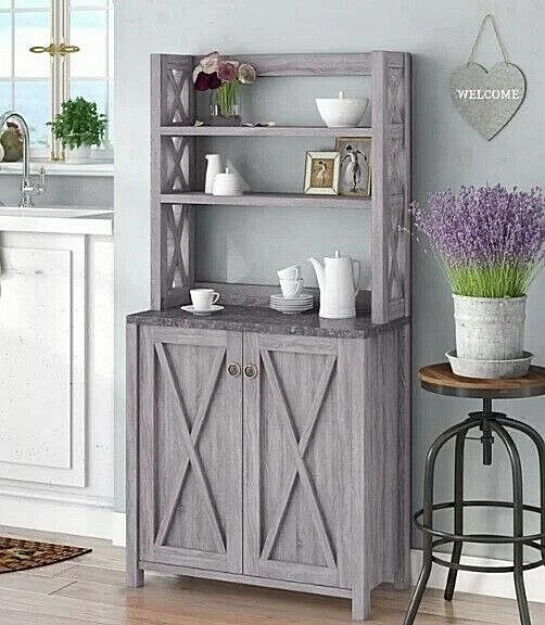 Gray hutch sales cabinet