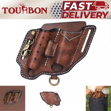 Tourbon Leather EDC Multitool Pouch Flashlight Holder Knife Belt Holster Outdoor