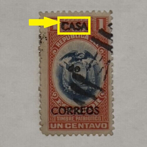 ERROR 1920 ECUADOR POSTAL TAX STAMP #RA2 WITH EXTRA INK ERRORS - Picture 1 of 4