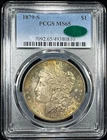 1879-S PCGS MS65 CAC Morgan Silver $1 - Lovely Double Sided Rainbow Toning!