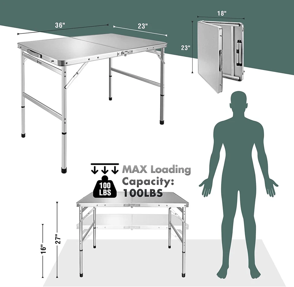 VILLEY Mesa de Camping Plegable Exterior Aluminio Portátil Ligera Foto 2 de 4