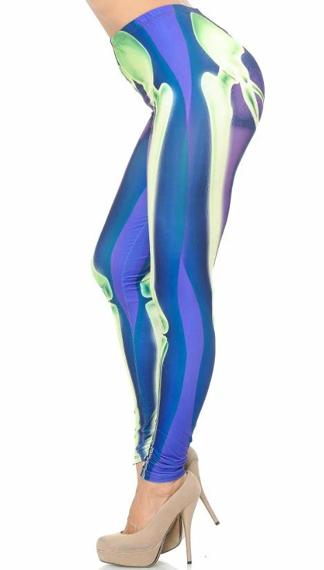 Creamy Soft Cyan Blue Skeleton Bones Leggings