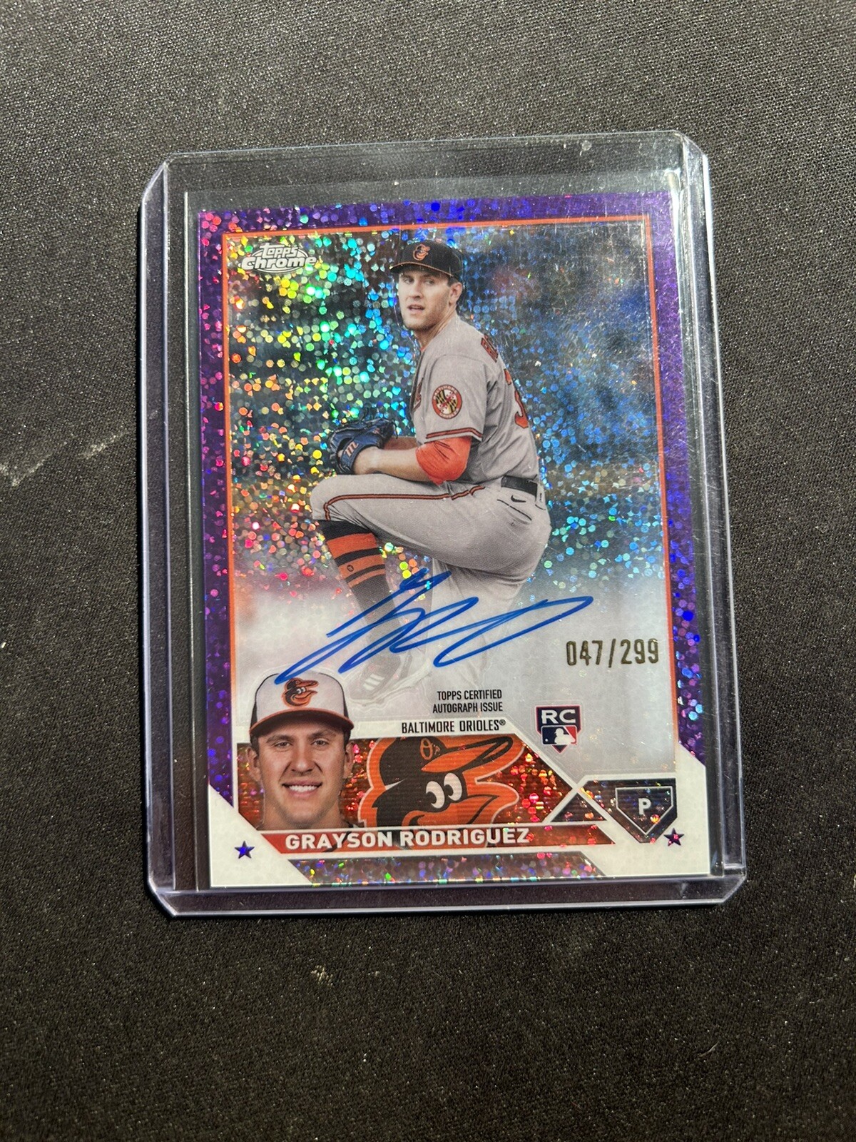 2023 Topps chrome Grayson Rodriguez RC Purple Speckle Refractor Auto /299 #RA-GR