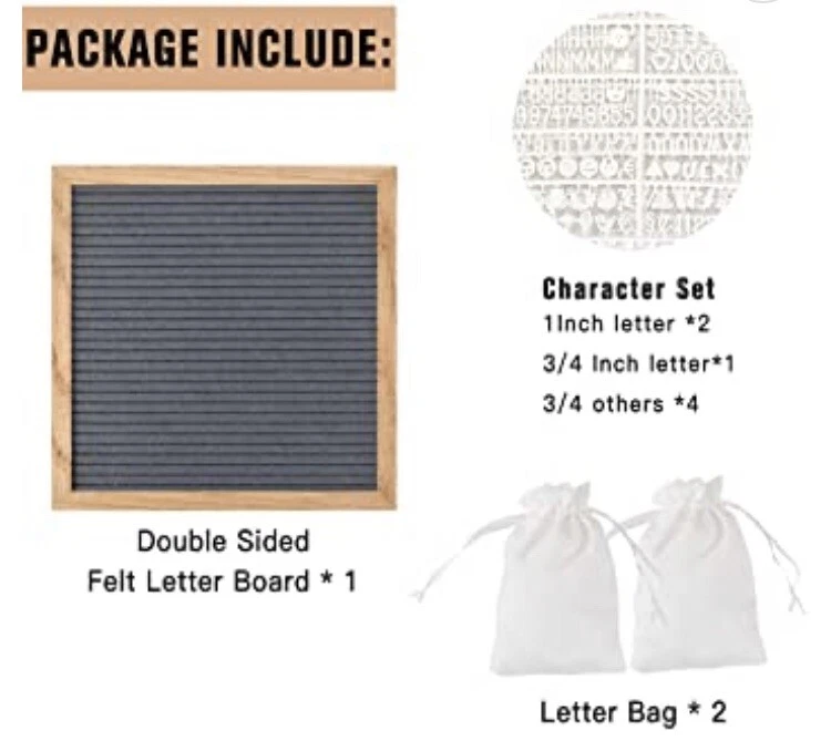 Double Sided Felt Letter Board, 10x10in Changeable Chars Memo Board Rustic Frame - Image 2 of 4