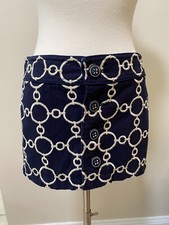 Juicy Couture Navy  Cream Circle Embroidered Mini Skirt W/ Buttons