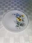 Vintage Westmoreland Milk Glass Beaded Plate Hand Painted Yellow Flowers 7.5”