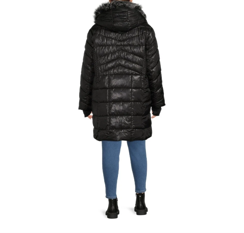 XOXO женщин мульти лоскутное одеяло пуховик пальто с капюшоном, размер 1XL черный  - Изображение 4 из 4