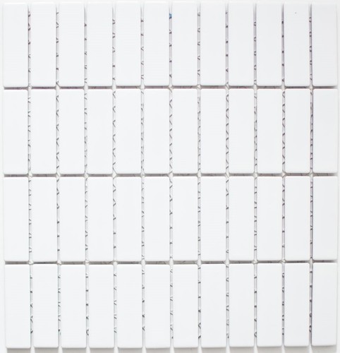 Mosaïque Céramique Blanc Brillant, Aspect Baguettes Rétro 50’s, Tapis 30x30 Cm