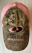 Mossy Oak Women's Adjustable distressed Camo Pink embroidered Logo Hat One Size