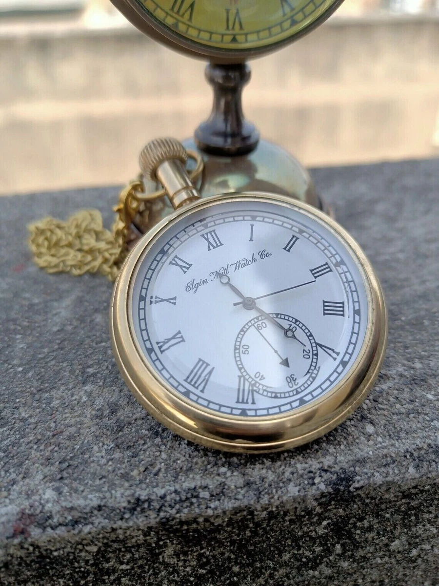 Antique Engraved Brass Elgin Pocket watch W Chain Vintage Gift