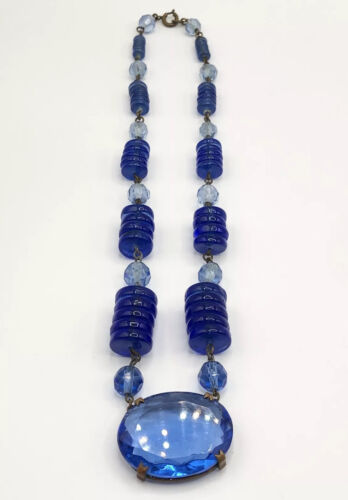 Antique Art Deco Blue Art Glass Faceted Crystal Be