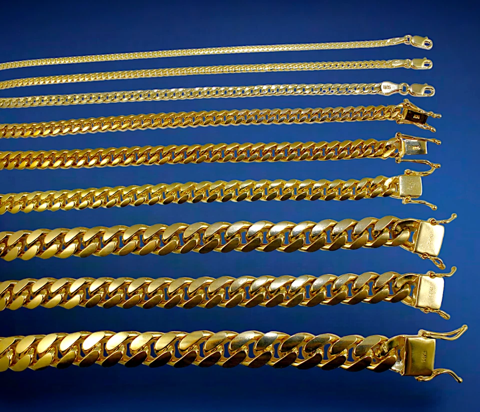 14K Yellow Gold SOLID Miami Cuban Necklace Chain Real Gold 2mm-16mm 16"-30"