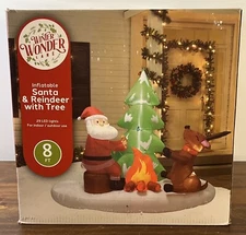 Winter Wonder Lane Yard Inflatable 8' Santa & Reindeer Christmas Tree LED Lights