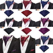 New Classic Men's Ascot Cravat Tie Silk Polka Dot Red Scarf Cravat Hanky Set