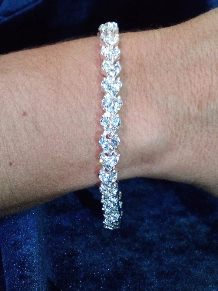 Bracciale Donna Trilogy CUORE p. Argento 925 SWAROVSKI ORIGINALI Tennis oro new - Immagine 4 di 4