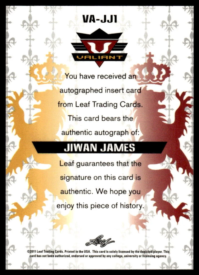 2011 Leaf Valiant #VA-JJ1 Jiwan James BASEBALL Philadelphia Phillies - Image 2 of 2