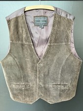 Expressions Vintage Men  s Leather Suede Lined Button Western Vest Sz L MINT 