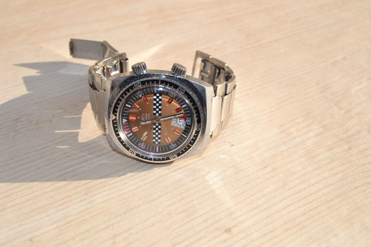 Montre De Plongée Maty Besançon Antichoc - Boîtier Acier Inoxydable, étanche, Cadran Bronze, Mécanique, Occasion