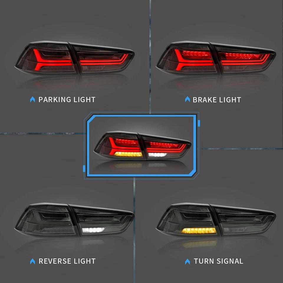 Pair Smoked LED Tail Lights For Mitsubishi Lancer 2008-2017 Sequential Rear Lamp - Image 3 of 4