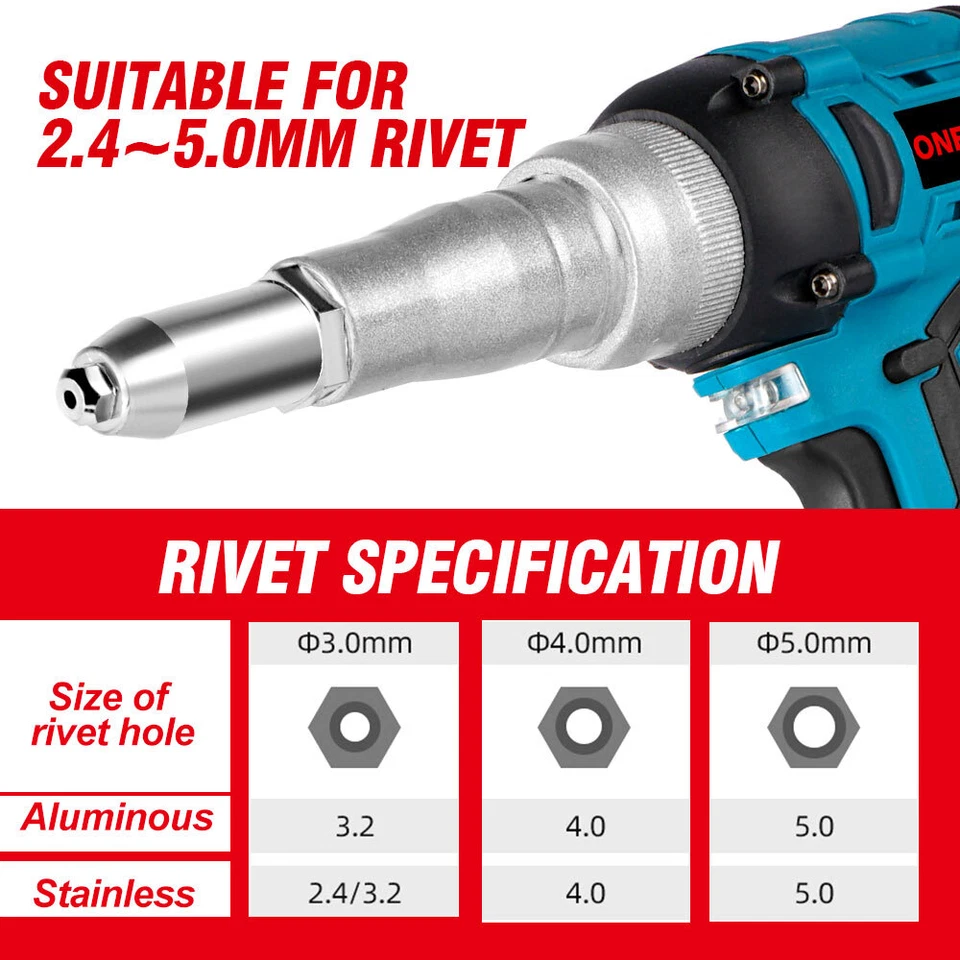 2 Batteries Cordless Electric Rivet Gun Brushless with LED Kit For Makita 18V UK - Image 4 of 4