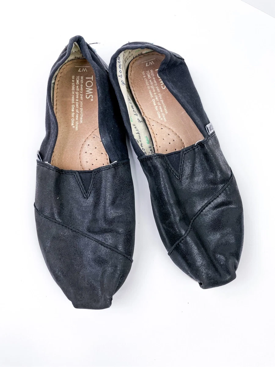 Toms Faux Black Leather Metallic Slip on Shoes eBay