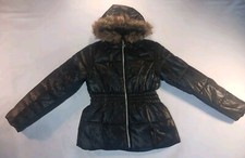 R 1881 S. Rothschild Black Faux Fur Hooded Puffer Coat Jacket Sz 14/L