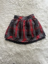 CHEROKEE Girls' Red, Black, and Silver Plaid Holiday Skirt Tulle Trim Size 7/8