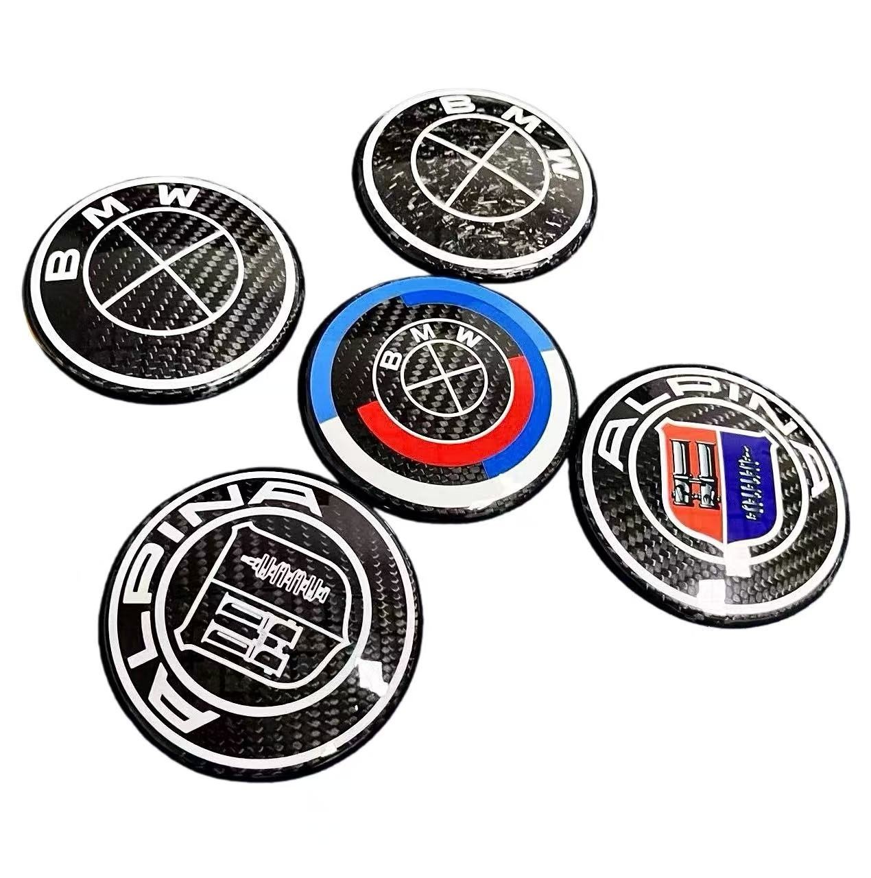 알피나 50주년 기념 라운델 카본 파이버 블랙 화이트 95mm 82mm 74mm 전면/후면 엠블럼 2