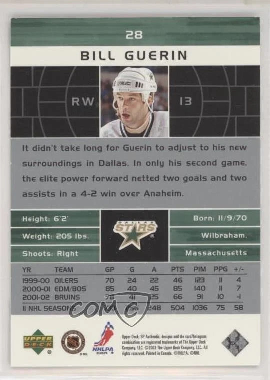 2002-03 SP Authentic Bill Guerin #28 - Image 2 of 2