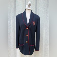 St. Johns Collection By Marie Gray Navy Blue red crest three button blazer