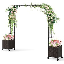 288cm Garden Arch Trellis Outdoor Arbor Archway with 2 Planter Boxes - Black