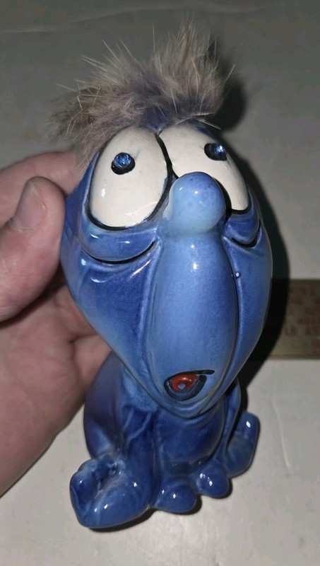 Very cute psycho- Ceramics Big eyed Blue figurine By Kreiss & Co 5" Tall 