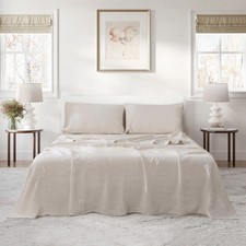 Linen World Queen Size Linen Sheet Set   4Pcs Solid Color 100 Natural Flax B...