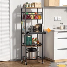 5 Tier Kitchen Rolling Cart, Storage Cart with Metal Fruit Vegetable Basket a...