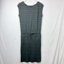 Prana Dress Sz XS Hemp Blend Gray Striped Sleeveless Drawstring Pockets Eco