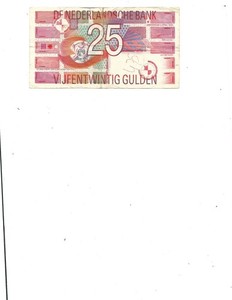 1989 Circulated collectible Netherlands 25 Gulden Banknote FREE SHIPPING!
