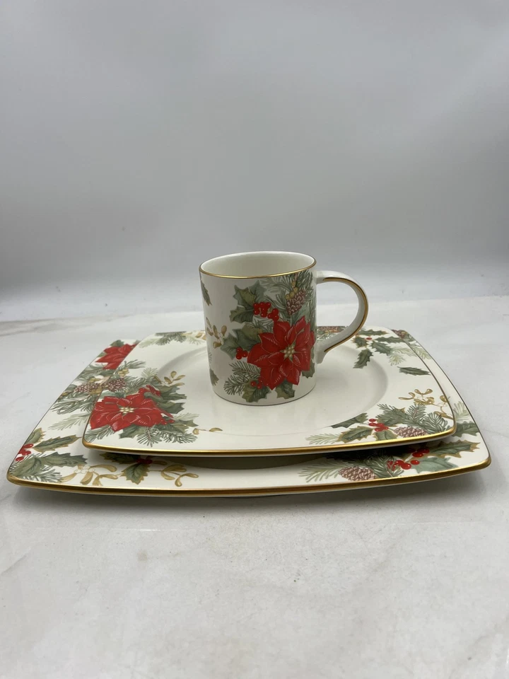 Taza plato ensalada cena Mikasa Holiday Bloom CX050 3 piezas Foto 2 de 4