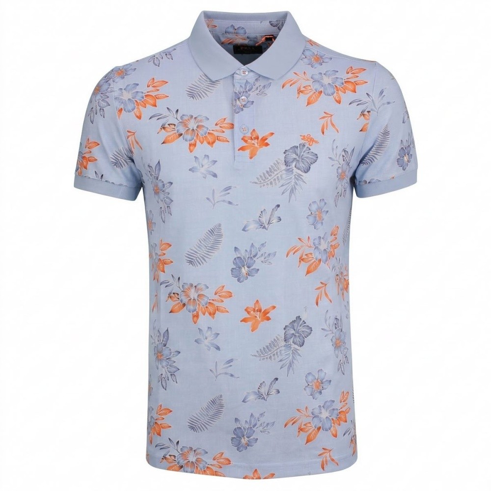 New Zealand Auckland NZA Mens Polo Shirt Blue Orange Floral 26CN124 2633