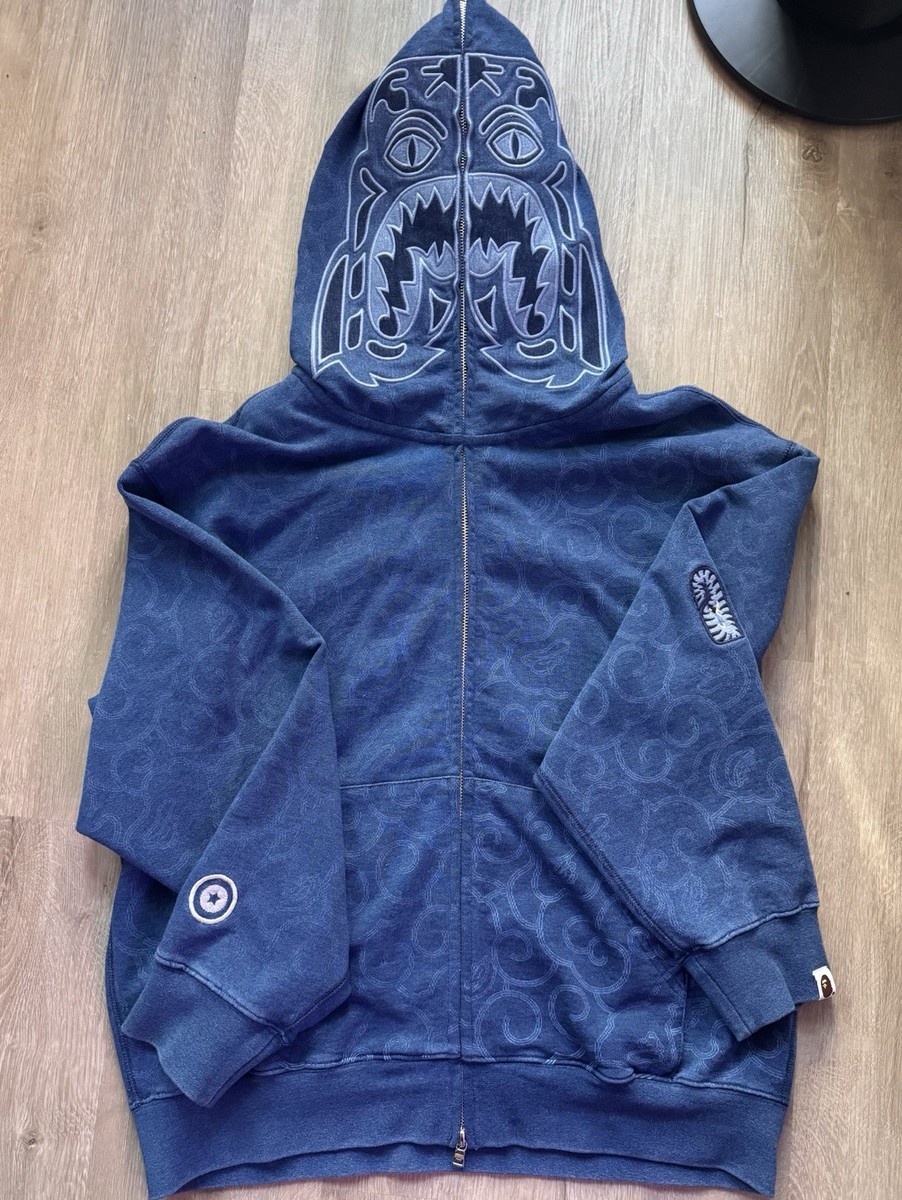Bape Navy Shark Funthera Militia Full Zip Hoodie Mens S but fits